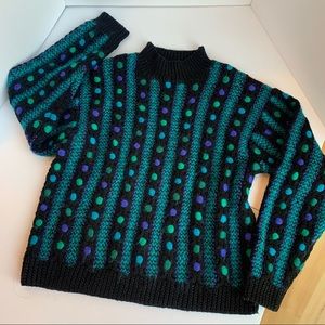 Vintage Chunky Sweater hand knitted Wool Blend CASUAL CORNER Limit. Ed.Colorful